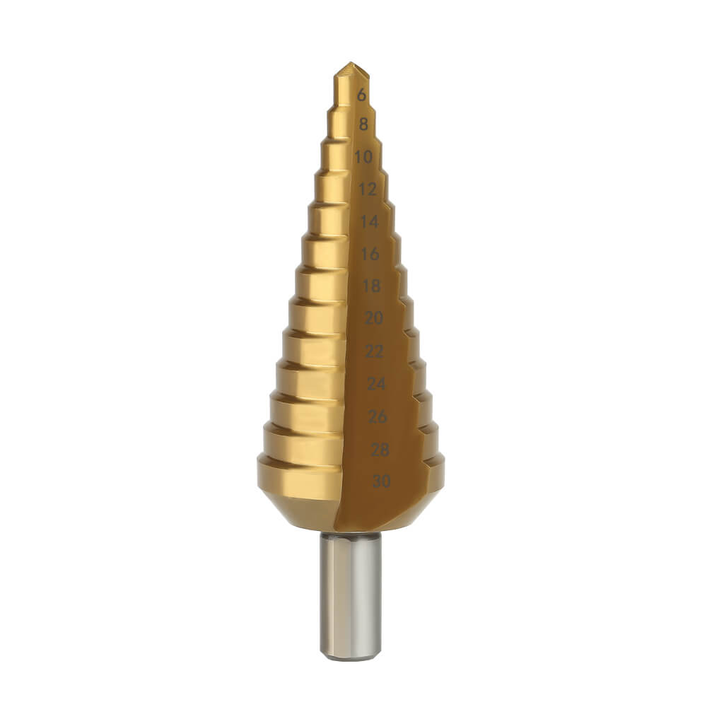 HSS Step Drill Bit Tin-Coated Straight Flute With Tri-Flats Shank